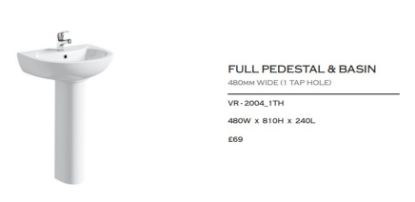 Picture of Aqua Small 480mm 1 Tap Hole Pedestal Basin