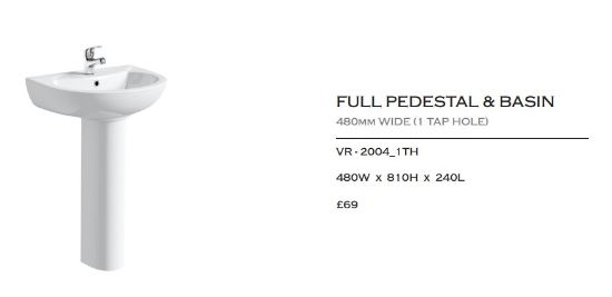 Picture of Aqua Small 480mm 1 Tap Hole Pedestal Basin