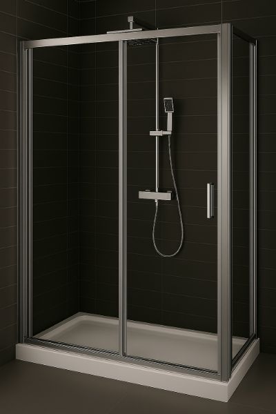 Picture of 1400 x 1850mm Slider Door 6mm Clear Glass Chrome
